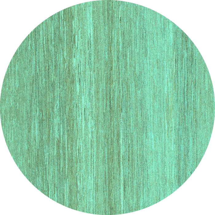 Round Machine Washable Abstract Turquoise Modern Area Rugs, wshabs1399turq