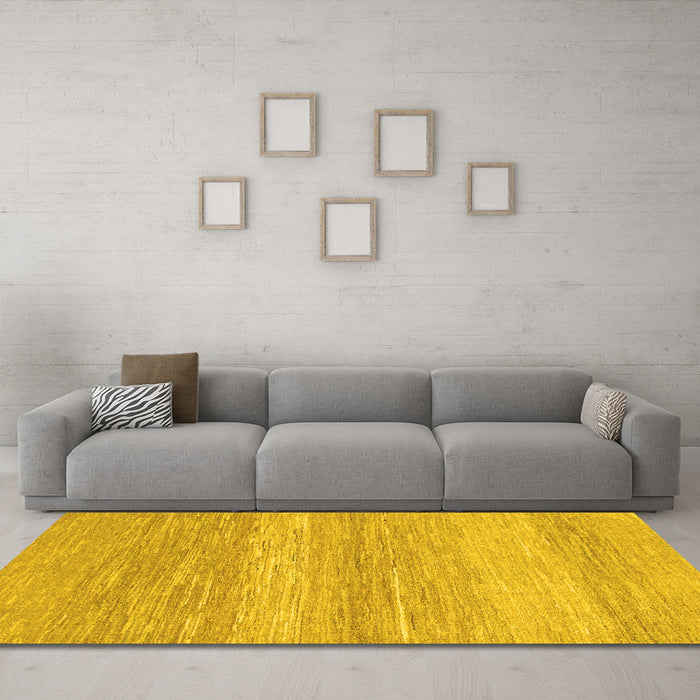 Machine Washable Abstract Yellow Modern Rug in a Living Room, wshabs1399yw