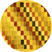Round Machine Washable Checkered Yellow Modern Rug, wshabs139yw