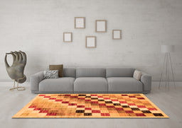 Machine Washable Checkered Orange Modern Area Rugs in a Living Room, wshabs139org