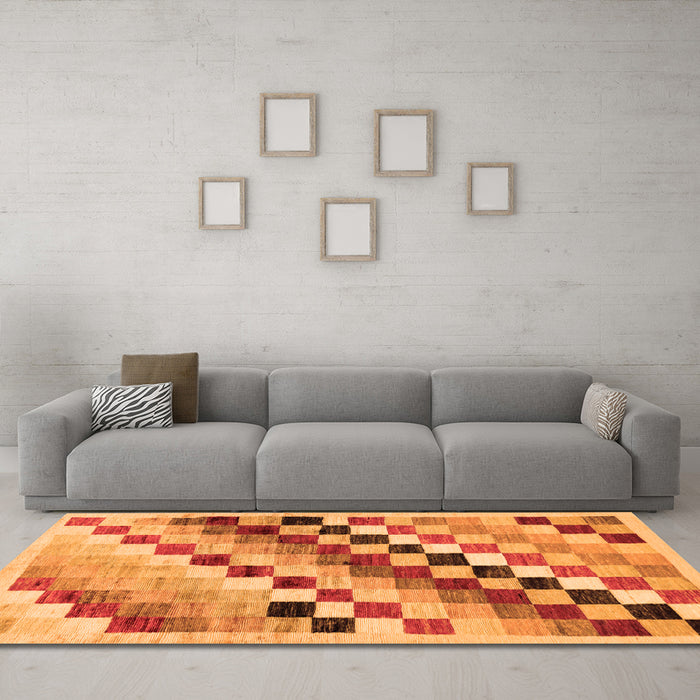 Machine Washable Checkered Orange Modern Area Rugs in a Living Room, wshabs139org