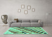 Machine Washable Checkered Turquoise Modern Area Rugs in a Living Room,, wshabs139turq