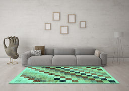 Machine Washable Checkered Turquoise Modern Area Rugs in a Living Room,, wshabs139turq