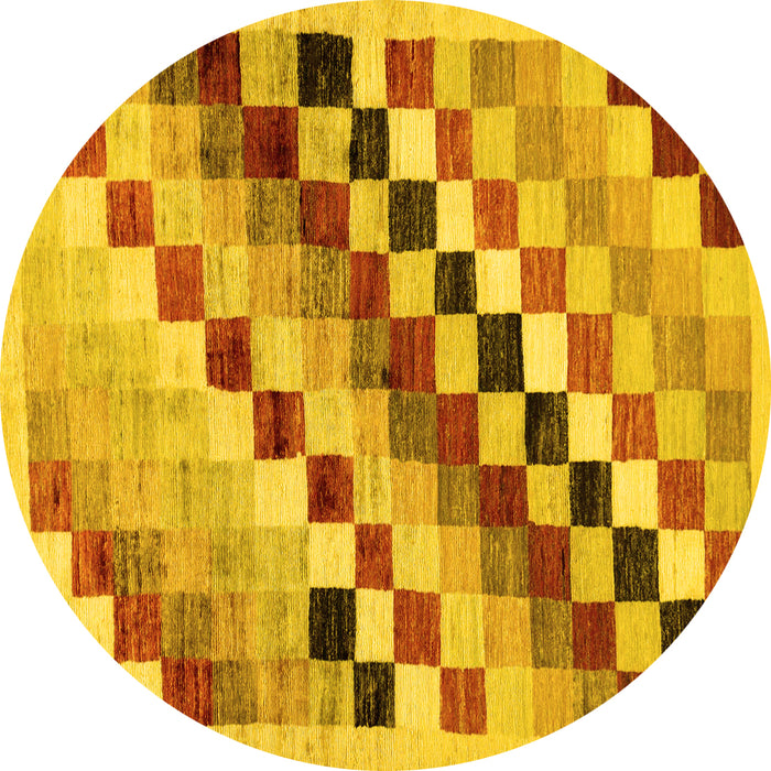 Round Checkered Yellow Modern Rug, abs139yw