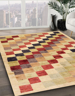 Abstract Chrome Gold Yellow Checkered Rug in Family Room, abs139