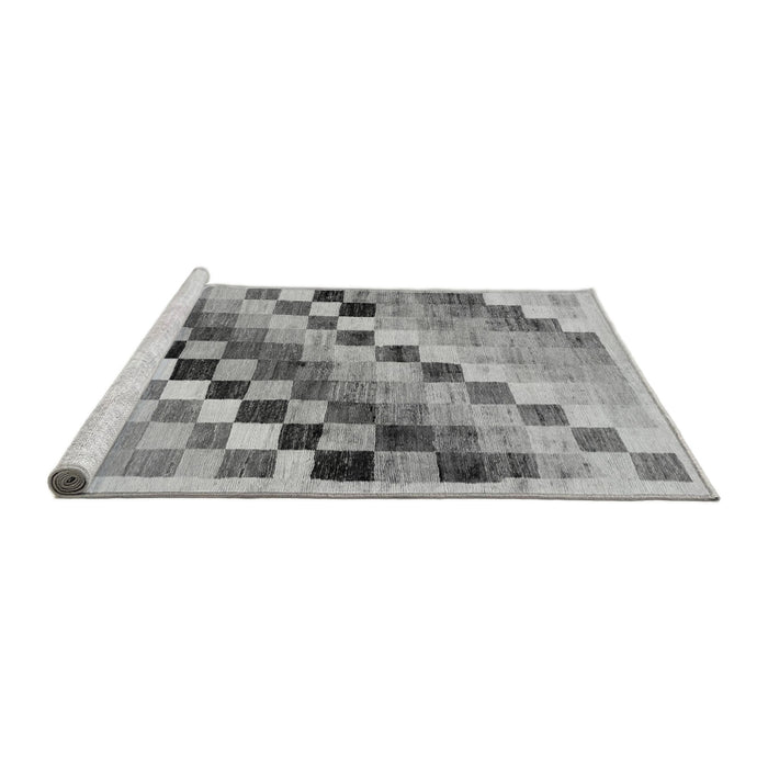 Sideview of Machine Washable Checkered Gray Modern Rug, wshabs139gry