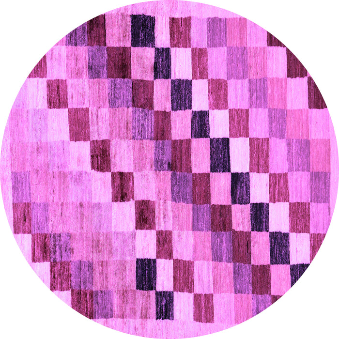 Round Machine Washable Checkered Purple Modern Area Rugs, wshabs139pur