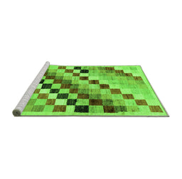 Sideview of Machine Washable Checkered Green Modern Area Rugs, wshabs139grn