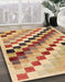 Abstract Chrome Gold Yellow Checkered Rug in Family Room, abs139