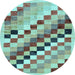 Round Machine Washable Checkered Light Blue Modern Rug, wshabs139lblu