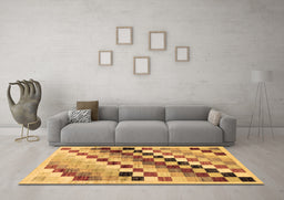 Machine Washable Checkered Brown Modern Rug in a Living Room,, wshabs139brn