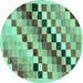 Round Machine Washable Checkered Turquoise Modern Area Rugs, wshabs139turq