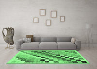 Machine Washable Checkered Emerald Green Modern Rug, wshabs139emgrn