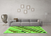 Machine Washable Checkered Green Modern Rug, wshabs139grn