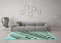 Machine Washable Checkered Light Blue Modern Rug, wshabs139lblu