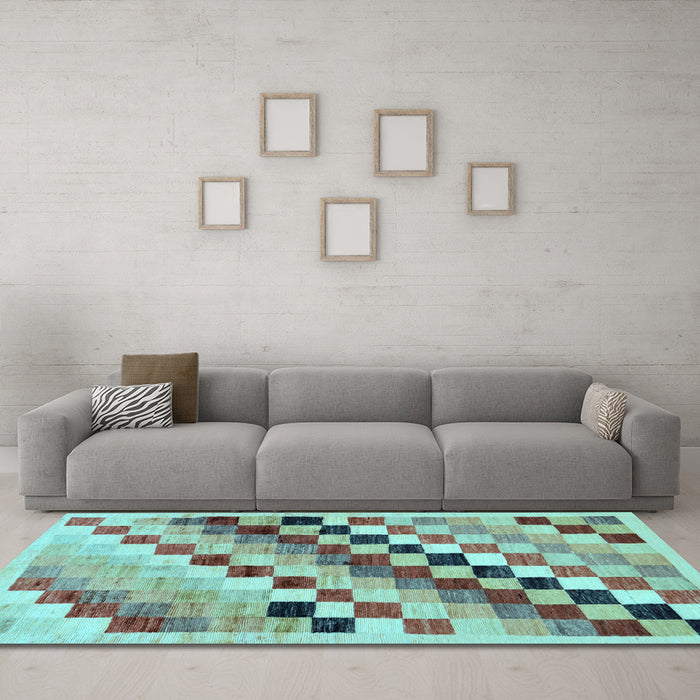 Machine Washable Checkered Light Blue Modern Rug in a Living Room, wshabs139lblu