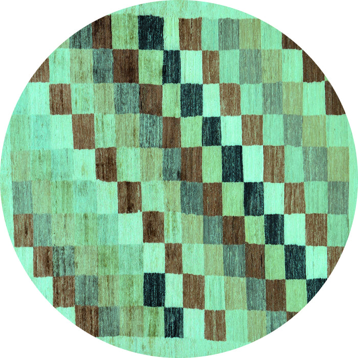 Round Checkered Turquoise Modern Rug, abs139turq