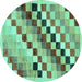 Round Checkered Turquoise Modern Rug, abs139turq