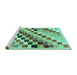Sideview of Machine Washable Checkered Turquoise Modern Area Rugs, wshabs139turq
