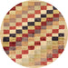 Round Abstract Chrome Gold Yellow Checkered Rug, abs139