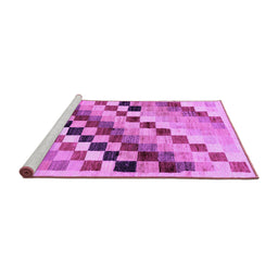 Sideview of Machine Washable Checkered Purple Modern Area Rugs, wshabs139pur