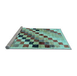 Sideview of Machine Washable Checkered Light Blue Modern Rug, wshabs139lblu