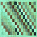 Square Machine Washable Checkered Turquoise Modern Area Rugs, wshabs139turq