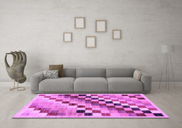 Machine Washable Checkered Purple Modern Area Rugs in a Living Room, wshabs139pur