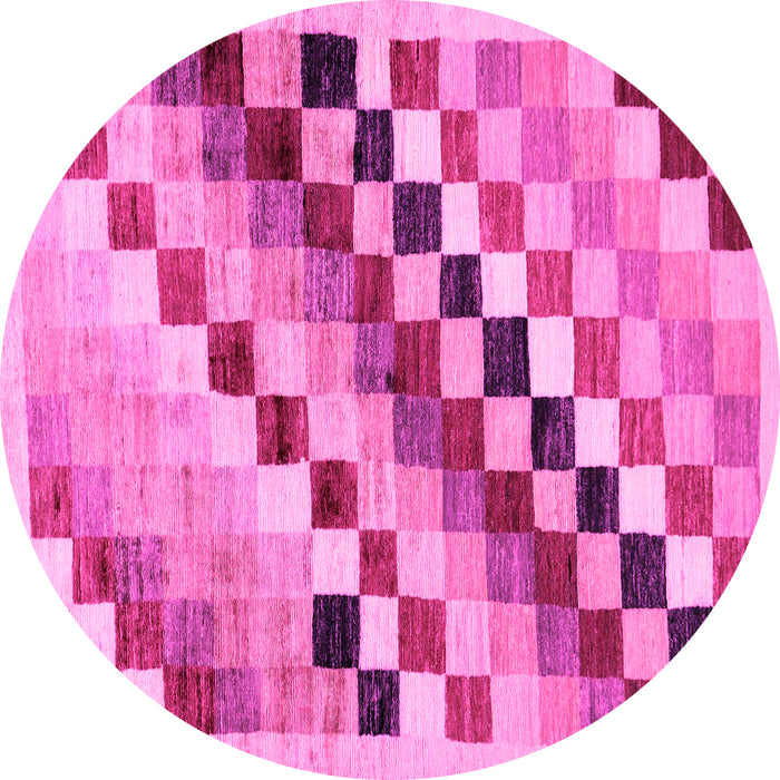 Round Machine Washable Checkered Pink Modern Rug, wshabs139pnk
