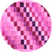 Round Machine Washable Checkered Pink Modern Rug, wshabs139pnk