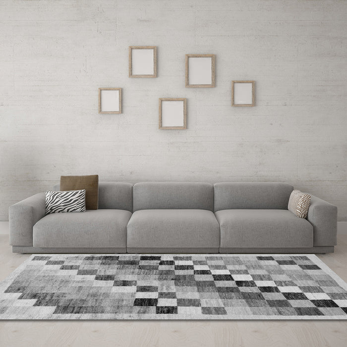 Machine Washable Checkered Gray Modern Rug in a Living Room,, wshabs139gry