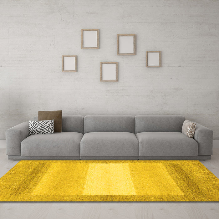 Machine Washable Abstract Yellow Modern Rug in a Living Room, wshabs1400yw