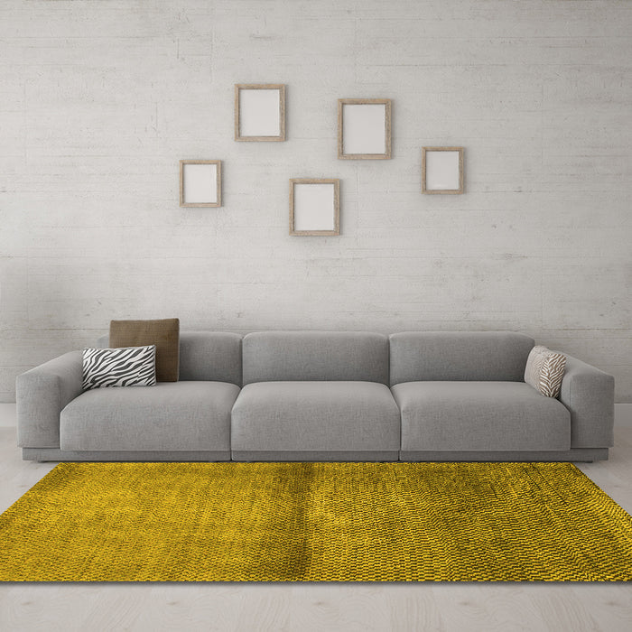 Machine Washable Abstract Yellow Modern Rug in a Living Room, wshabs1401yw