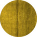 Round Machine Washable Abstract Yellow Modern Rug, wshabs1401yw