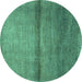 Round Machine Washable Abstract Turquoise Modern Area Rugs, wshabs1401turq