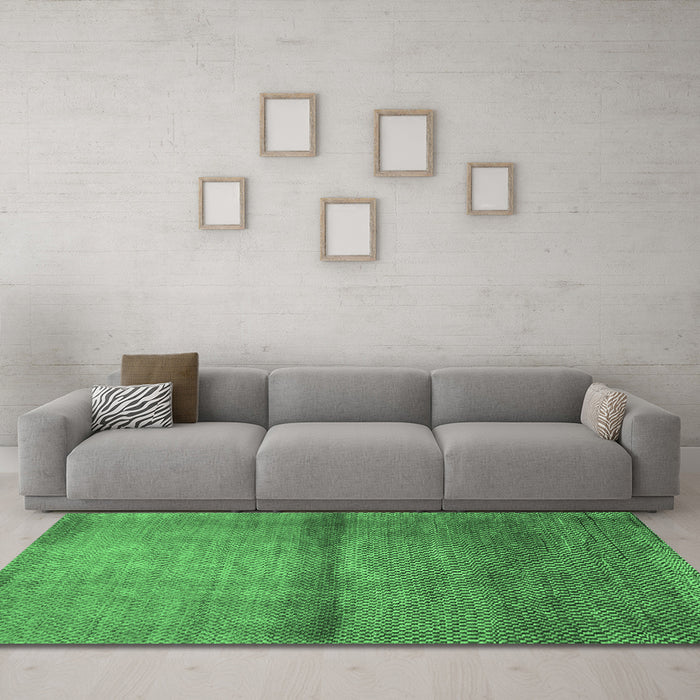 Machine Washable Abstract Emerald Green Modern Area Rugs in a Living Room,, wshabs1401emgrn