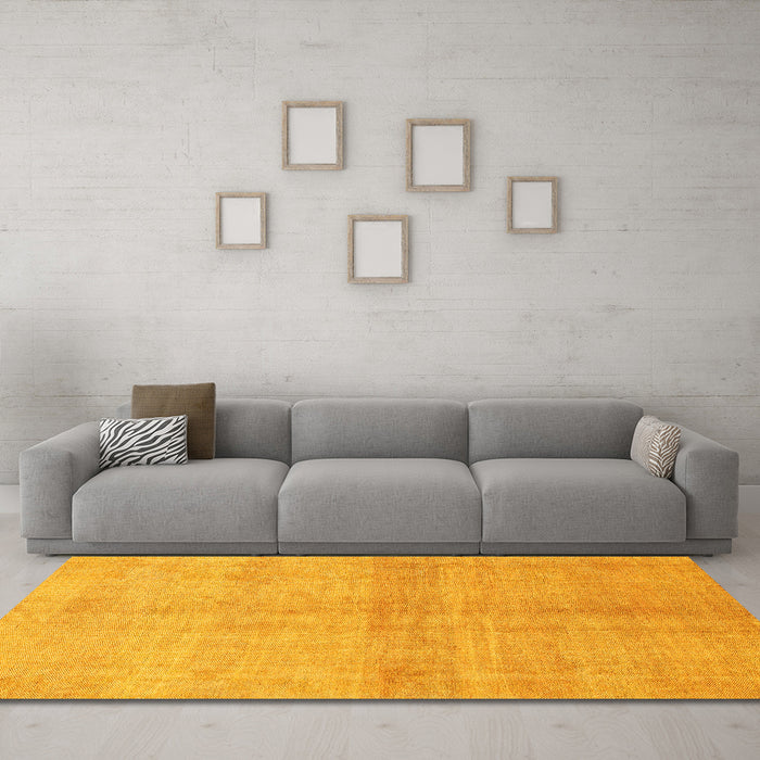 Machine Washable Abstract Yellow Modern Rug in a Living Room, wshabs1402yw