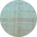 Round Machine Washable Abstract Light Blue Modern Rug, wshabs1402lblu