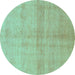 Round Abstract Turquoise Modern Rug, abs1402turq