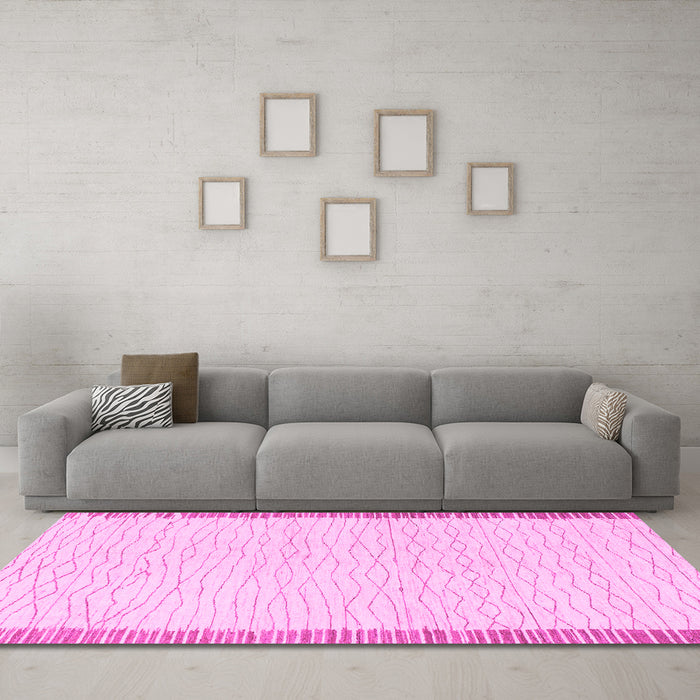 Machine Washable Solid Pink Modern Rug in a Living Room, wshabs1403pnk