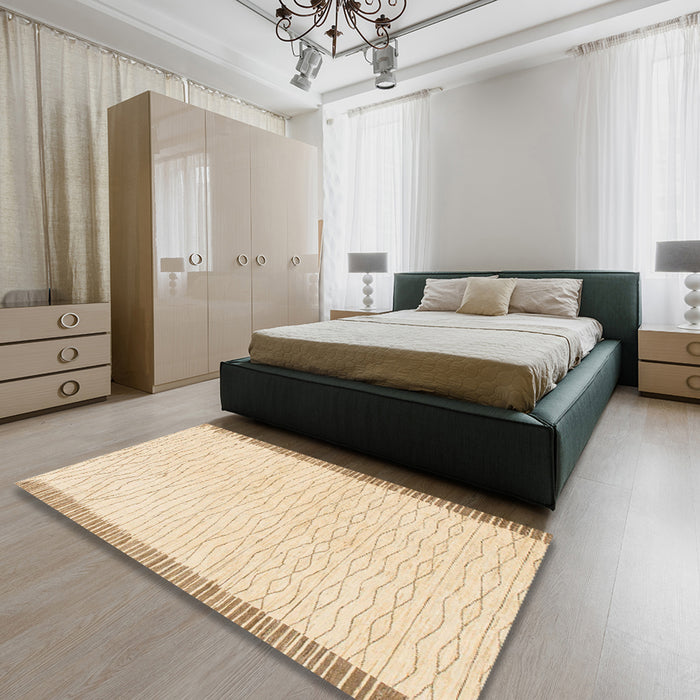 Machine Washable Abstract Khaki Gold Rug in a Bedroom, wshabs1403