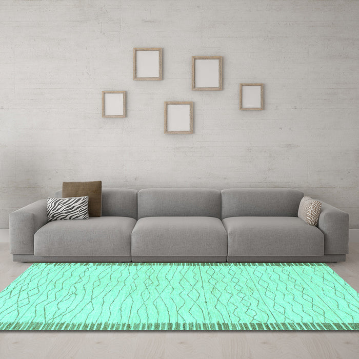 Machine Washable Solid Turquoise Modern Area Rugs in a Living Room,, wshabs1403turq