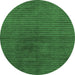 Round Machine Washable Abstract Emerald Green Modern Area Rugs, wshabs1405emgrn