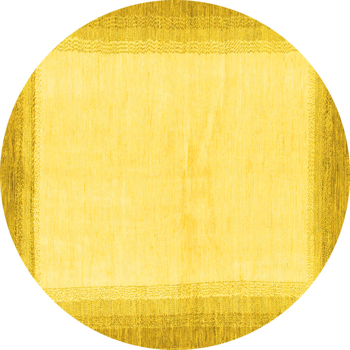 Round Machine Washable Solid Yellow Modern Rug, wshabs1407yw