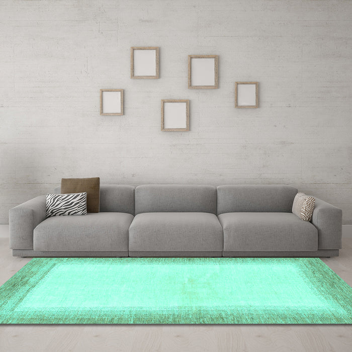 Machine Washable Solid Turquoise Modern Area Rugs in a Living Room,, wshabs1407turq