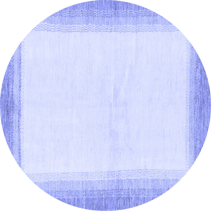 Round Machine Washable Solid Blue Modern Rug, wshabs1407blu
