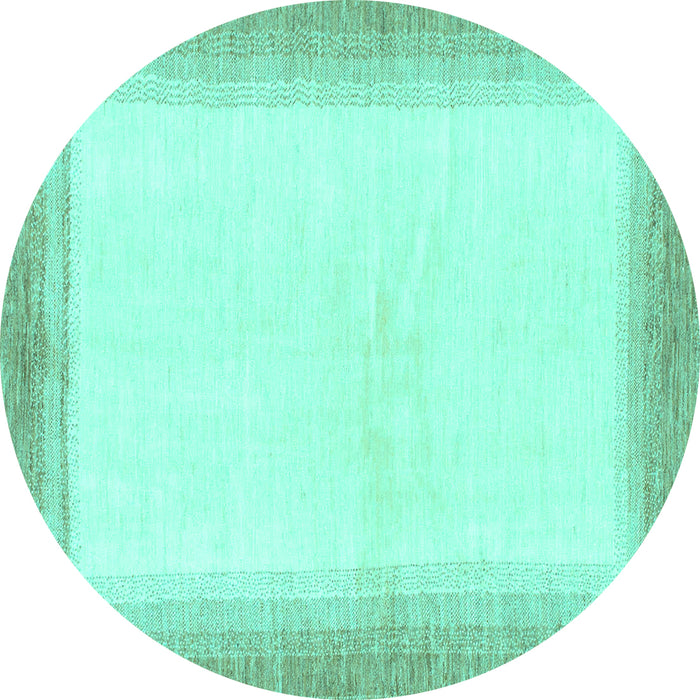 Round Machine Washable Solid Turquoise Modern Area Rugs, wshabs1407turq