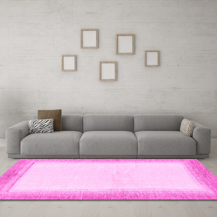 Machine Washable Solid Pink Modern Rug in a Living Room, wshabs1407pnk
