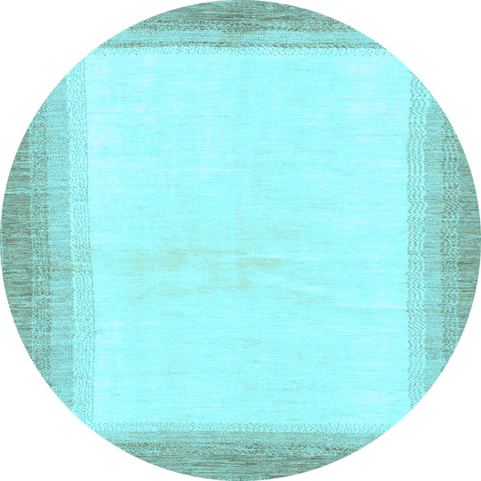 Round Machine Washable Solid Light Blue Modern Rug, wshabs1407lblu