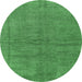 Round Machine Washable Abstract Emerald Green Modern Area Rugs, wshabs1409emgrn